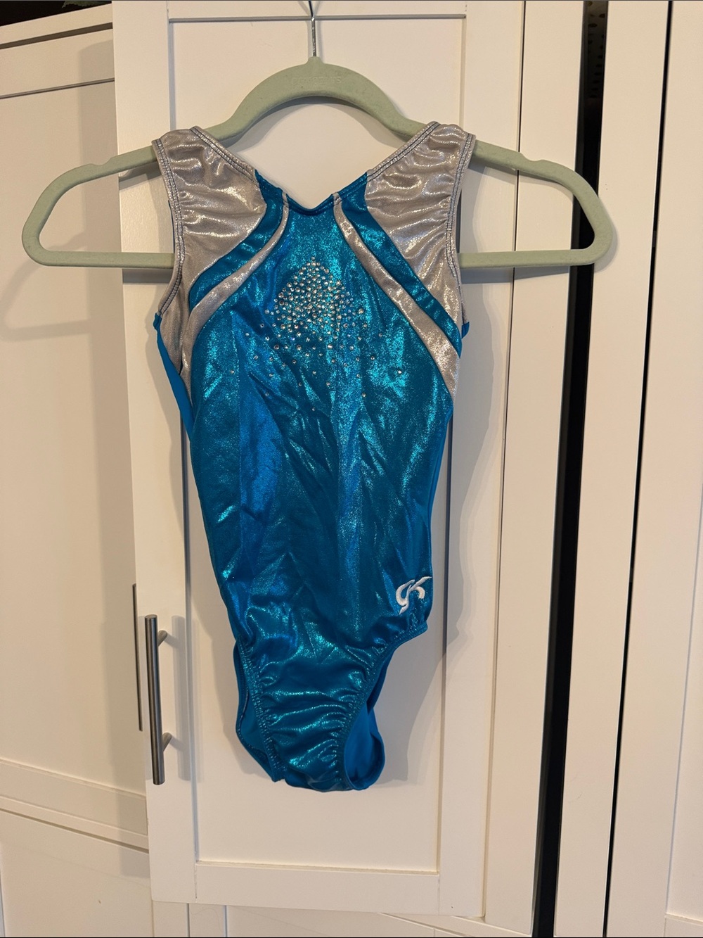 GK Girls Blue and Silver Sparkle Gymnastics Leotard